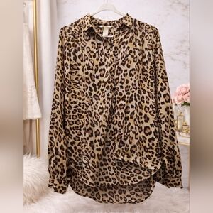 H&M Leopard Print Sheer Blouse Size 2-